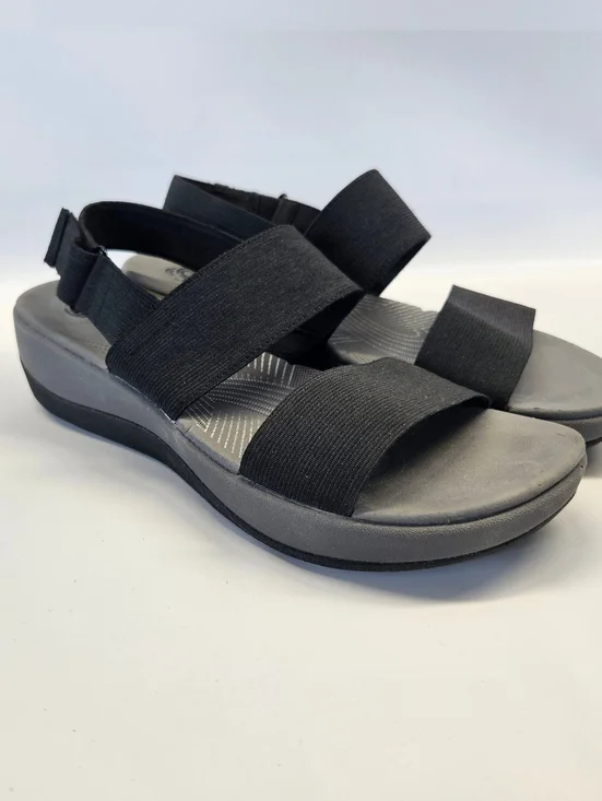 Clarks Sandals Arla Jacory Black Gray Comfort Strap Womens 8 Adjustable Open Toe - Picture 1 of 11